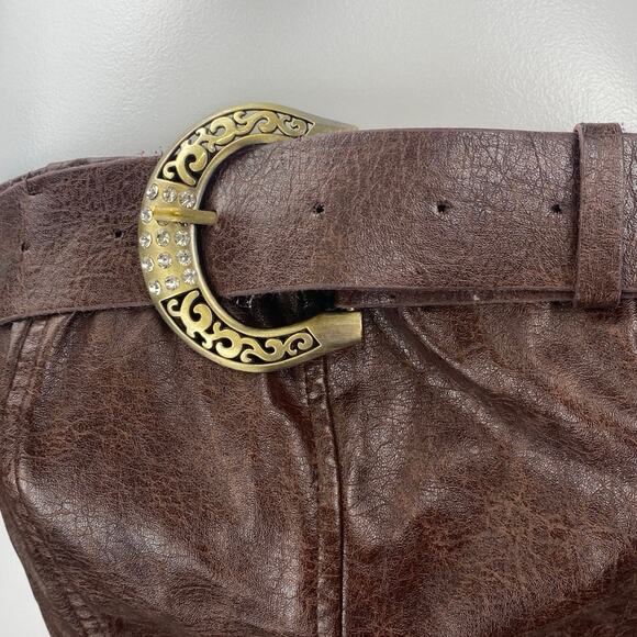 Shein Brown Strapless Belted Tube Faux Leather Vegan Corset Bustier Crop Top 2 - Picture 3 of 5